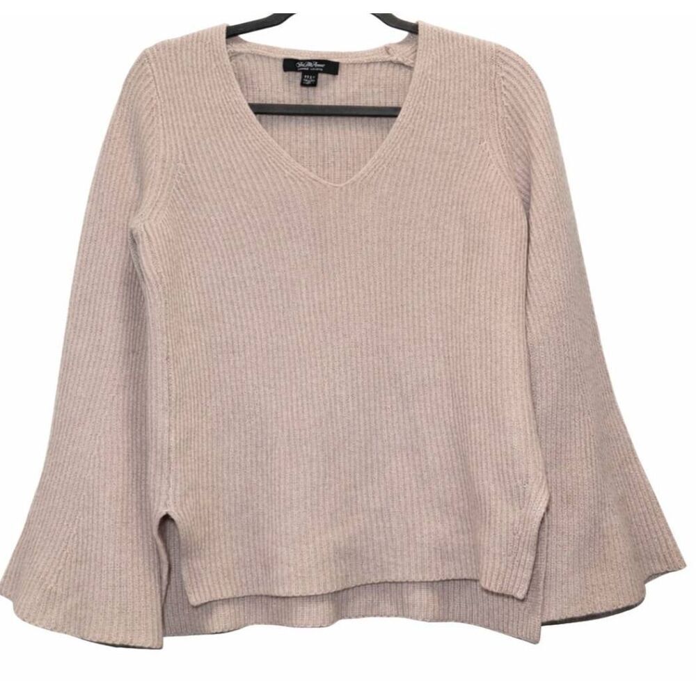 Saks fifth Ave womens medium sweater thick cashmere bell sleeve beige oatmeal